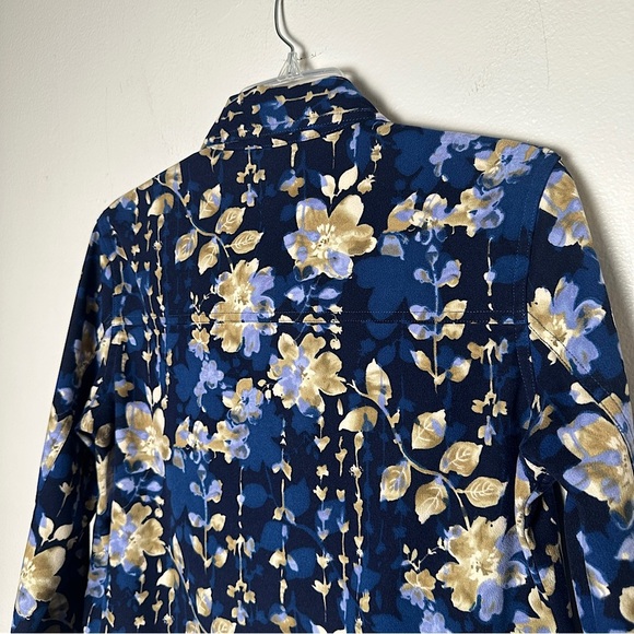 Baxter & Wells Jacket Blue Floral Boho Print Front Button Collared Lightweight - Picture 14 of 17